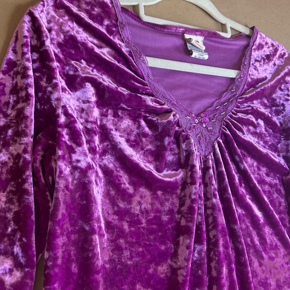 Purple Velvet Beaded V Neck Long Sleeve Tunic Top Plus Size XL 16 18 - Picture 3 of 8